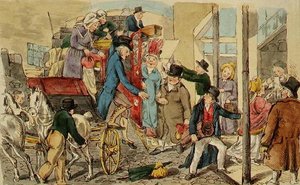 Scène bij een Herberg, De Aankomst van een Koets, c.1820 door English School