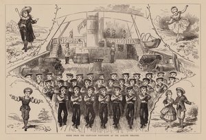 Scène uit de Liliputian Pantomime in het Adelphi Theater (gravure)