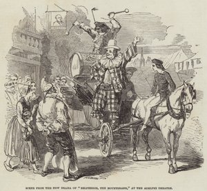 Scène uit het nieuwe drama "Belphegor, The Mountebank" in het Adelphi Theatre door English School