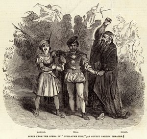 Scène uit de opera "Guillaume Tell," in het Covent Garden Theatre