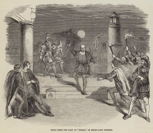 Scène uit het toneelstuk "Fiesco," in het Drury-Lane Theatre (gravure) door English School