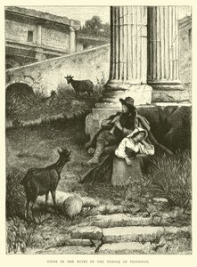 Scène in de ruïnes van de Tempel van Vespasianus door English School