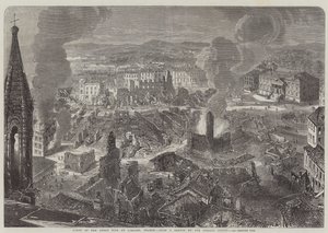 Scène van de grote brand in Limoges, Frankrijk (gravure) door English School