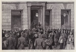 Scène buiten de Birkbeck Bank, Londen, tijdens de bouwvereniging crisis van 1892