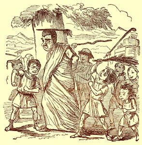 Schooljongens slaan de schoolmeester, illustratie uit De Komische Geschiedenis van Rome door Gilbert Abbott a Beckett, gepubliceerd ca. 1850 door English School