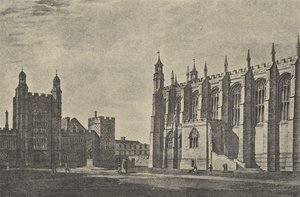 Schoolplein in 1814 (gravure) door English School