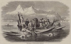 Zeehondenjacht bij Kingigtorssuak, Groenland (gravure)