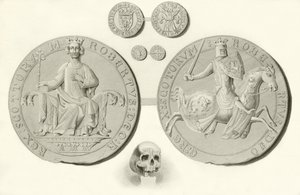 Zegel, munten en schedel van koning Robert Bruce door English School