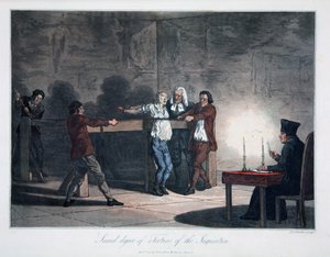 Tweede graad van marteling van de inquisitie, gegraveerd door L.C. Stadler, uitgegeven door Cadell & Davies, Londen, c.1813 door English School