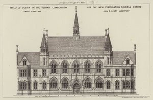Geselecteerd Ontwerp in de Tweede Competitie voor de Nieuwe Examen Scholen Oxford, Voorgevel (gravure) door English School