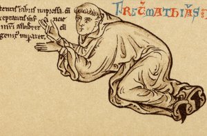 Zelfportret knielend aan de voeten van de Maagd en het Kind (detail) door English School