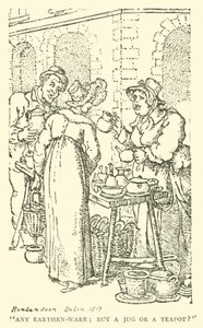 Verkoper van aardewerk door English School