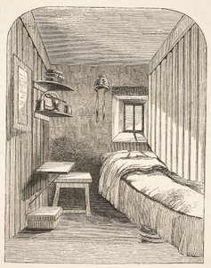 Afzonderlijke slaapcel in een van de nieuwe vleugels van de vrouwelijke strafgevangenis in Brixton, illustratie uit The Criminal Prisons of London and Scenes from Prison Life door Henry Mayhew en John Binny, uitgegeven 1862 door English School