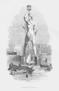 Zeven Wereldwonderen van de Oudheid: Kolossus van Rhodos (gravure) door English School