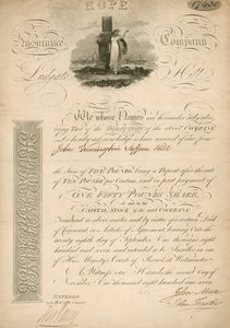 Aandeel voor de Hope Insurance Company, Ludgate Hill, Londen door English School