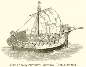 Oorlogsschip, vijftiende eeuw. (Harleian Ms.) door English School