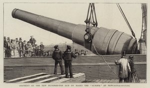 Verzending van het nieuwe honderd-tons kanon aan boord van de "Europa" in Newcastle-on-Tyne