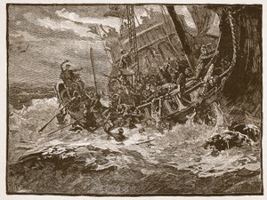 Schipbreuk van Prins Willem, illustratie uit Cassells Illustrated History of England door English School