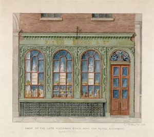 Winkel van de overleden Wethouder Birch nabij de Royal Exchange. 1871 door English School