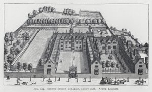 Sidney Sussex College, circa 1688, naar Loggan door English School