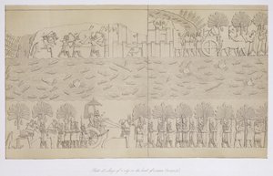 Belegering van een stad aan de oever van een rivier, plaat 42 uit Nineveh en zijn Overblijfselen door Austen Henry Layard (1817-94) gepubliceerd 1849
