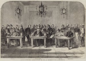 Ondertekening van het Verdrag tussen Engeland en China in Tien-Tsin op 26 juni 1858 (gravure)