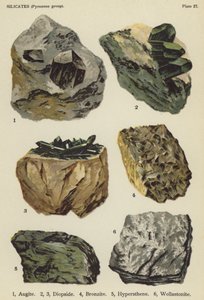 Silicaten (pyroxeen groep), augiet, diopsied, bronziet, hyperstheen, wollastoniet