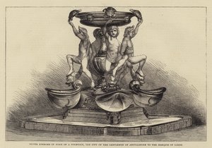 Zilveren epergne in de vorm van een fontein, het geschenk van de heren van Argyllshire aan de markies van Lorne (gravure) door English School