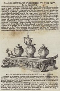 Zilveren Inktstel gepresenteerd aan de Eerwaarde B C Sangar (gravure) door English School
