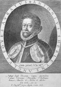 Sir Anthony Sherley (gravure) door English School