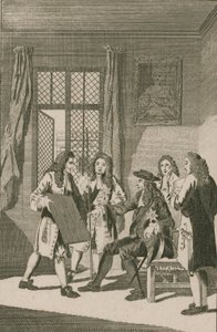 Sir Christopher Wren presenteert aan Koning Charles II zijn plan voor de wederopbouw van de stad Londen