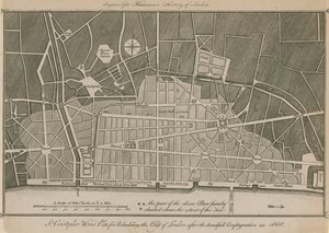 Sir Christopher Wrens plan voor de herbouw van de stad Londen na de verschrikkelijke brand in 1666 door English School