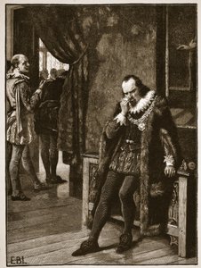 Sir Francis Bacon wachtend op een audiëntie van Buckingham, illustratie uit Cassells Geïllustreerde Geschiedenis van Engeland door English School