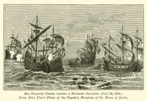 Sir Francis Drake neemt een Spaanse Galjoen, 22 juli 1588 door English School