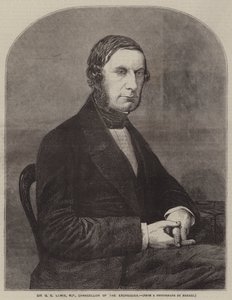 Sir G C Lewis, MP, Kanselier van de Schatkist (gravure) door English School
