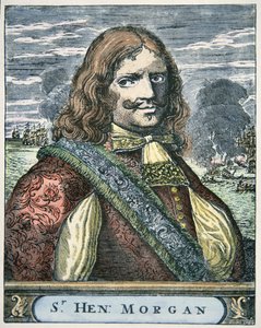 Sir Henry Morgan (ca. 1635-88) (gekleurde gravure) door English School