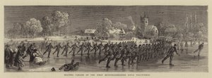 Schaatsparade van de Eerste Huntingdonshire Rifle Volunteers (gravure) door English School