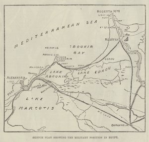 Schetsplan dat de militaire positie in Egypte toont (gravure) door English School