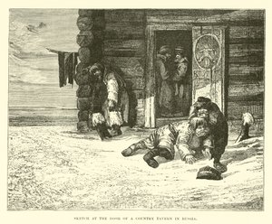 Schets bij de deur van een plattelandsherberg in Rusland door English School