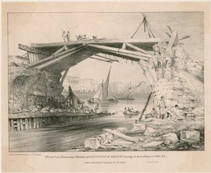 Schets van de oude London Bridge tijdens de sloop in 1831, 1832 door English School
