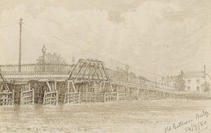Schets van de oude Battersea Bridge door English School