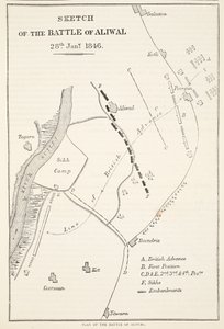 Schets van de Slag bij Aliwal, 28 januari 1846, uit Cassells Geïllustreerde Geschiedenis van Engeland door English School