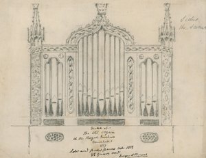 Schets van het oude orgel in de Koninklijke Tuinen (Vauxhall Gardens, Londen)