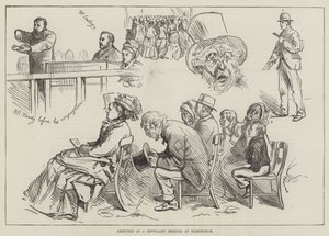 Schetsen van een opwekkingsbijeenkomst in Birmingham (gravure) door English School