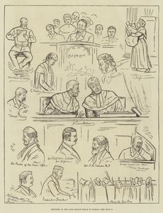 Schetsen bij de Land League-processen in Dublin (gravure) door English School