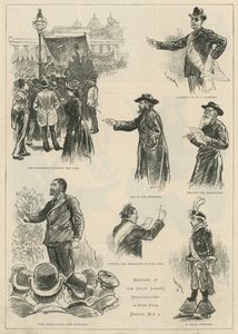 Schetsen bij de grote arbeidersdemonstratie in Hyde Park, zondag 3 mei 1891 door English School
