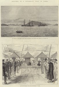 Schetsen van een Diplomatiek Bezoek aan Korea (gravure) door English School