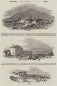 Schetsen van het "Great Britain" Stoomschip (gravure) door English School