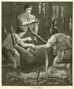 Het villen van de eland (gravure) door English School