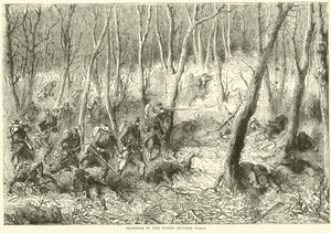 Schermutseling in de bossen buiten Parijs, oktober 1870 door English School